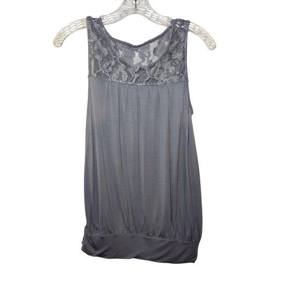 Express Womens Sleeveless Tunic Lace Blouse Gray Size Small - Picture 6 of 13